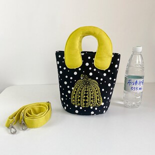 艺术家草间弥生波点南瓜日系手提斜挎圆底水桶包包环保布袋怪婆婆