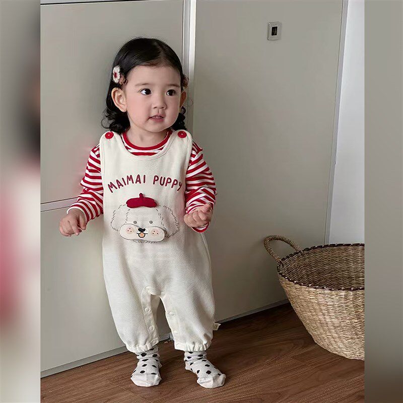 小月龄女宝宝春装婴儿可爱外出服婴童春季超萌背带连体衣分体套装