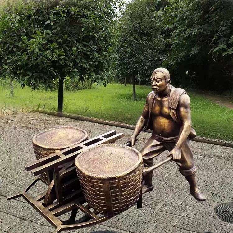 玻璃钢农耕人物雕塑文化牛拉犁民俗浮雕园林仿铜人物铸铜摆件定制