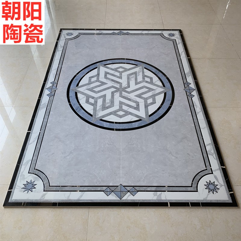 新中式大厅拼花地砖造型砖进门W地砖进门拼瓷砖客厅微晶石造型地