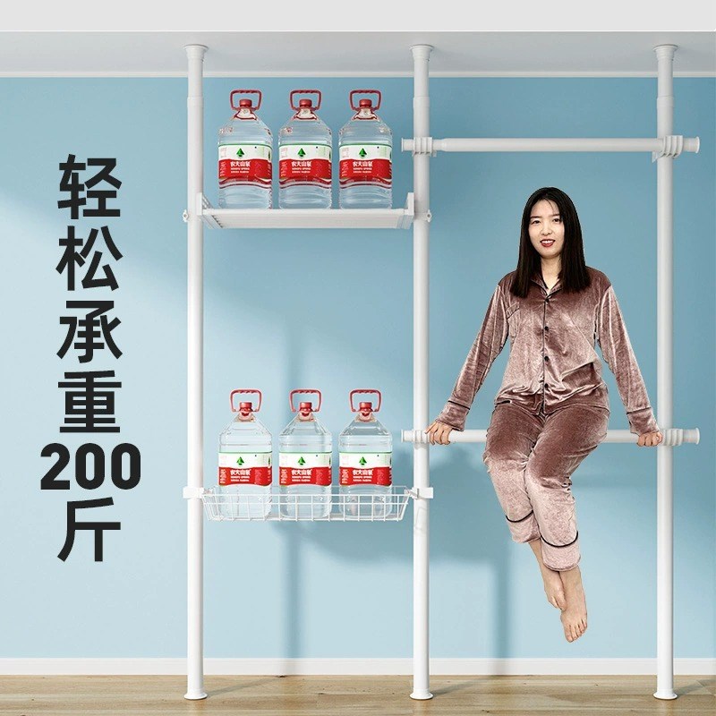 家用顶天立地杆隔断置物架卧室收纳开放式衣帽间简易落地金属衣柜