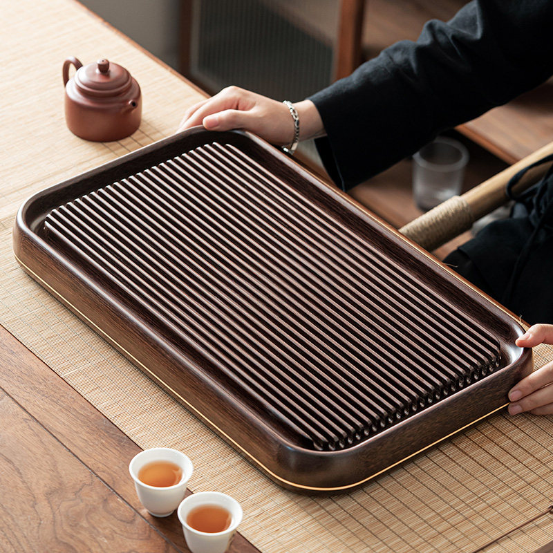 整块电胶木茶盘家用长方形排水式干泡台办K公室高档功夫茶海沥水