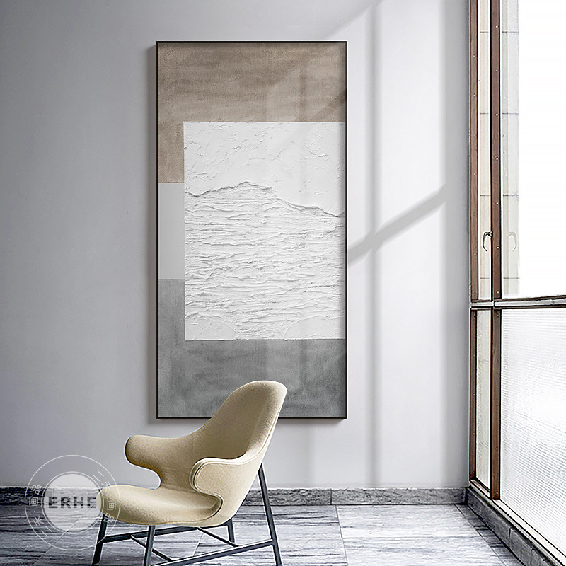 抽象肌理现代简约玄关装饰画黑白灰极简挂K画艺术过道竖版巨幅壁