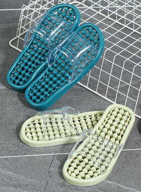 夏季浴室拖鞋水晶镂空防滑洗澡漏水塑料按摩家用居T家情侣凉拖鞋