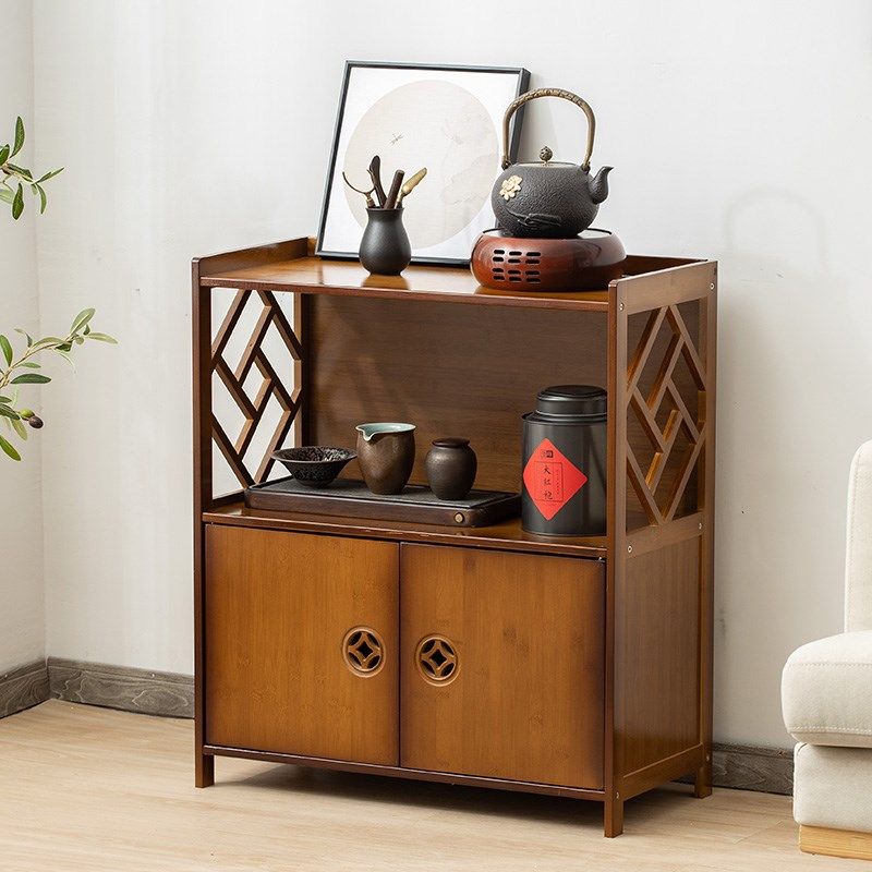 餐边柜置物架新中式厨房小柜子客厅摆件茶边柜竹子储物柜茶水柜