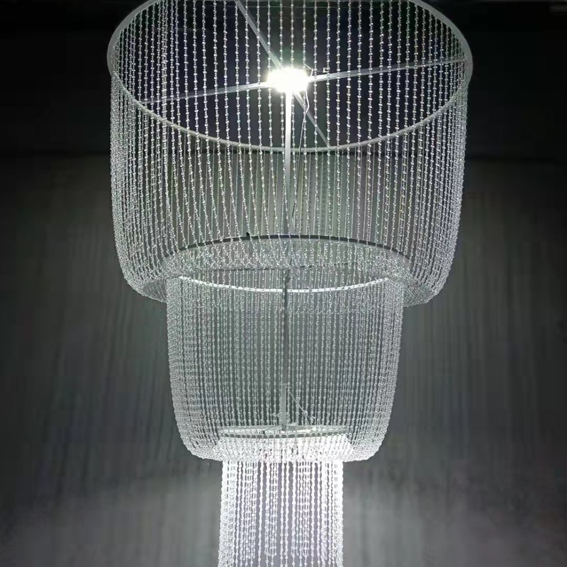 亚克力水晶珠帘吊灯婚庆酒店宴会厅吊顶弧形珠链挂件舞台布置铁艺