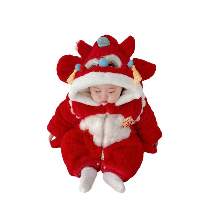 婴儿冬装拜年服男女宝宝可爱超萌毛茸茸保暖连体哈衣冬季外出爬服