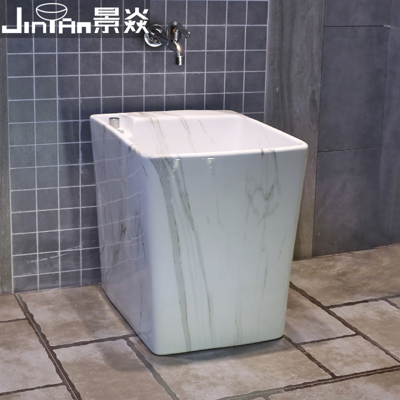 景焱欧式艺术拖把池地盆阳台方形陶瓷洗拖把盆台控自动下水拖布池