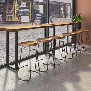 阳台实木吧台桌家用靠墙长条窄桌奶茶店隔断靠窗高脚桌椅组合商用