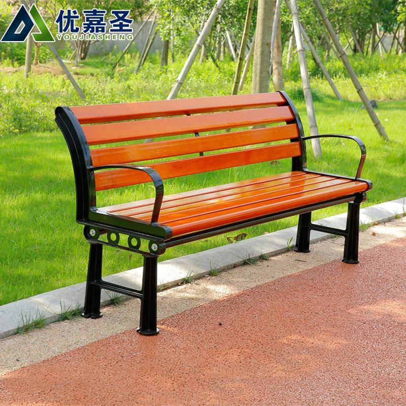 户外公园椅钢木长排椅实木休闲座椅室外防腐木休息铸铝脚长条凳