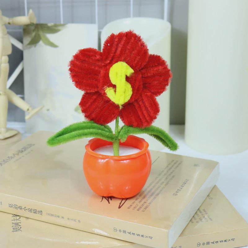手工毛线扭扭棒新年迷你小柿子插花式婚庆酒店装饰喜庆塑料小花盆