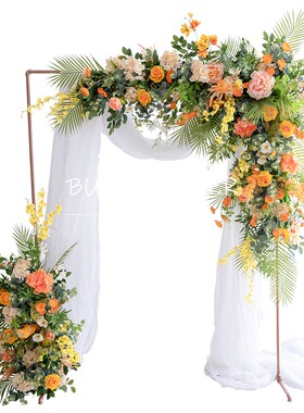 橙黄色拱门花架绢花花艺店铺开业支架花门婚庆欧式花园路引装饰