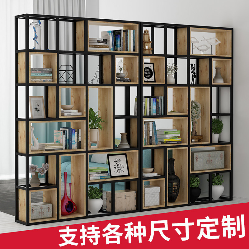 简易组装a实木铁艺书架 可订制做旧风格办公室展示架 分离式多层