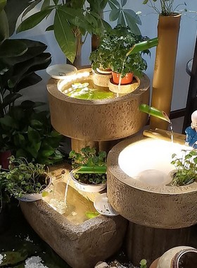 落地阳台装饰客厅招财流水摆件循环水景喷泉鱼池日式花园庭院景观