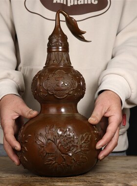 纯铜葫芦仿古铜m制富贵吉祥紫铜葫芦富贵玉堂摆件