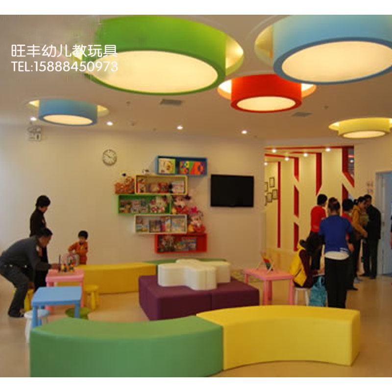 推荐 亲子园S型波浪弯曲长椅长凳沙发童软体沙发软包长凳儿童乐园