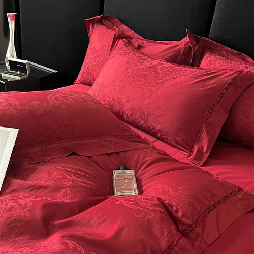 高档全棉结婚四件套大红色新房陪嫁被套纯棉婚庆床上用品婚嫁喜被