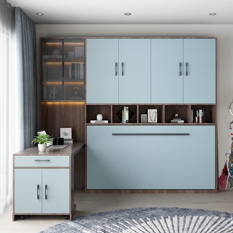 定制肤感伸缩书桌组合柜 隐形床侧翻床折叠床多功能翻翻转墨菲床