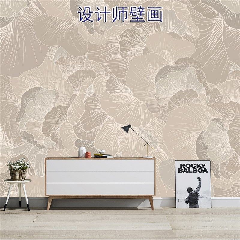 抽象花卉线条壁纸电视背景墙纸植物叶子客厅墙布现代简约卧室壁画