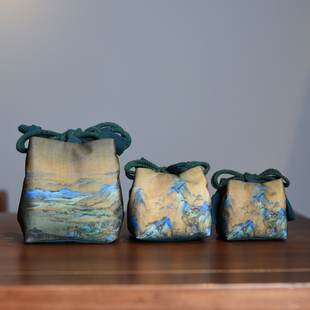 古画千里江山茶杯收纳布袋主人杯包装袋旅行茶具手提包文玩首饰袋