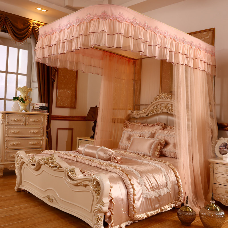 U型滑轨道导轨蚊帐三开门落地1.5米1.8m床双人宫廷免伸缩落地蚊帐