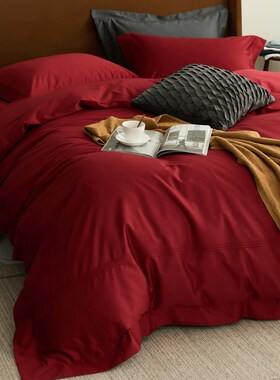 乐优公主100支长绒棉结婚四件套大红色全棉纯棉婚嫁床单床上用品