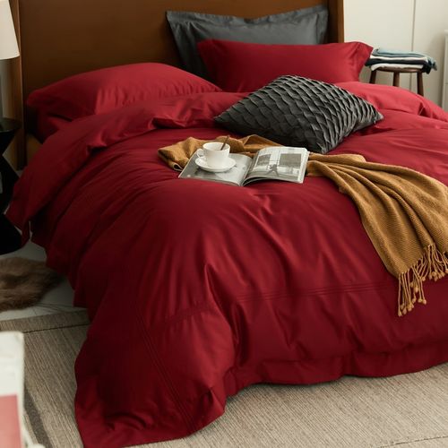 乐优公主100支长绒棉结婚四件套大红色全棉纯棉婚嫁床单床上用品