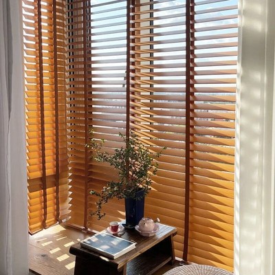 椴木木百叶窗帘卷帘百叶帘电动全遮光木质百叶办公室实木家用书房