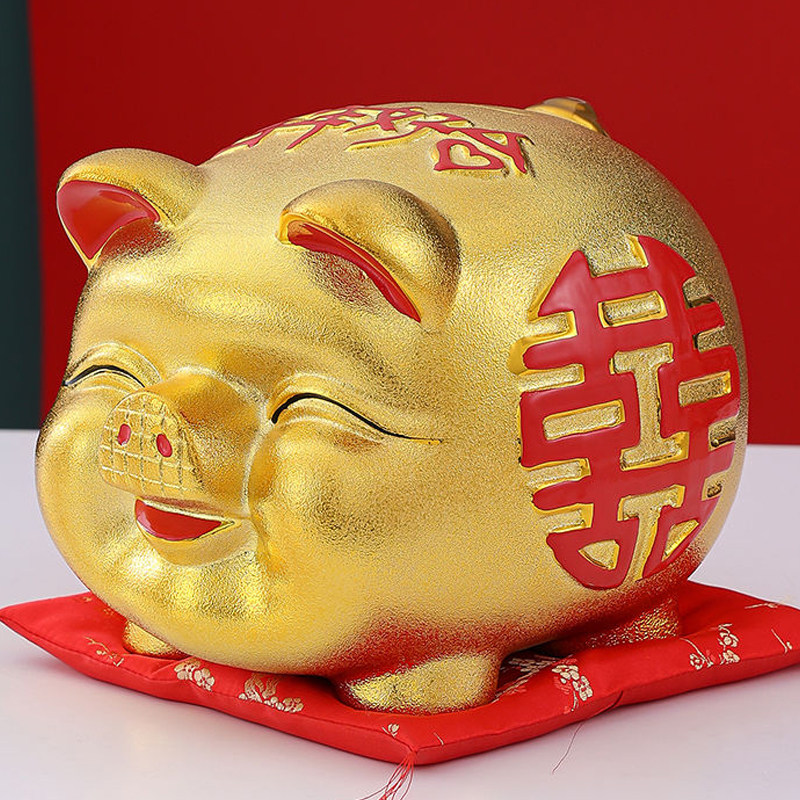 陶瓷超大号金猪存钱罐结婚订婚下帖用喜猪存钱筒聘礼婚.庆礼品摆
