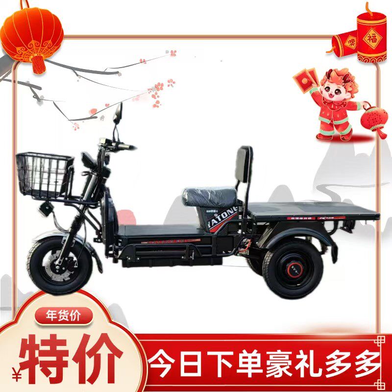 农用新款载重王电动三轮车载货快餐拉客快递爬坡王家用送货车