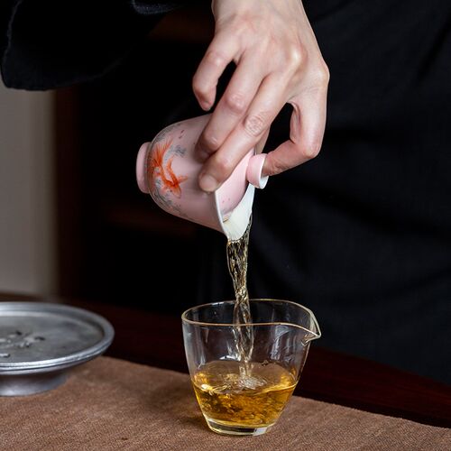 画续手绘盖碗茶j杯单个功夫茶具鱼敬茶碗泡茶碗陶瓷女士高档粉色
