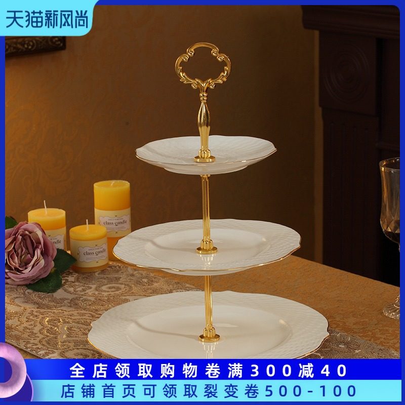 欧式陶瓷双层串盘多层骨r瓷点心盘婚礼蛋糕架下午茶三层生日水果