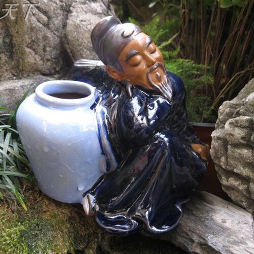 假山手工陶e瓷流水摆件庭院假山太白醉酒流水生财循环水景造景装