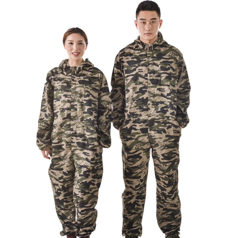 迷彩带帽服防水喷漆工作服工作服工装防尘连体防护服养殖连体搬运