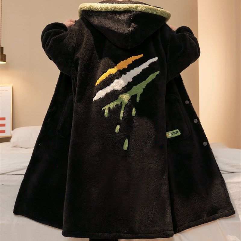 睡袍男款长款秋冬季珊瑚绒加厚加绒青少年L2025新款男士家居服