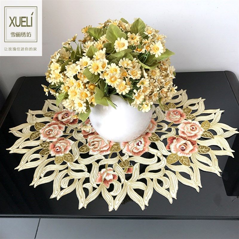 西餐垫床头柜微波炉盖巾布艺绣花欧式美式P椭圆桌垫山地玫瑰,居家布艺,餐垫,淘宝优惠券,粉丝福利购,淘宝优惠卷