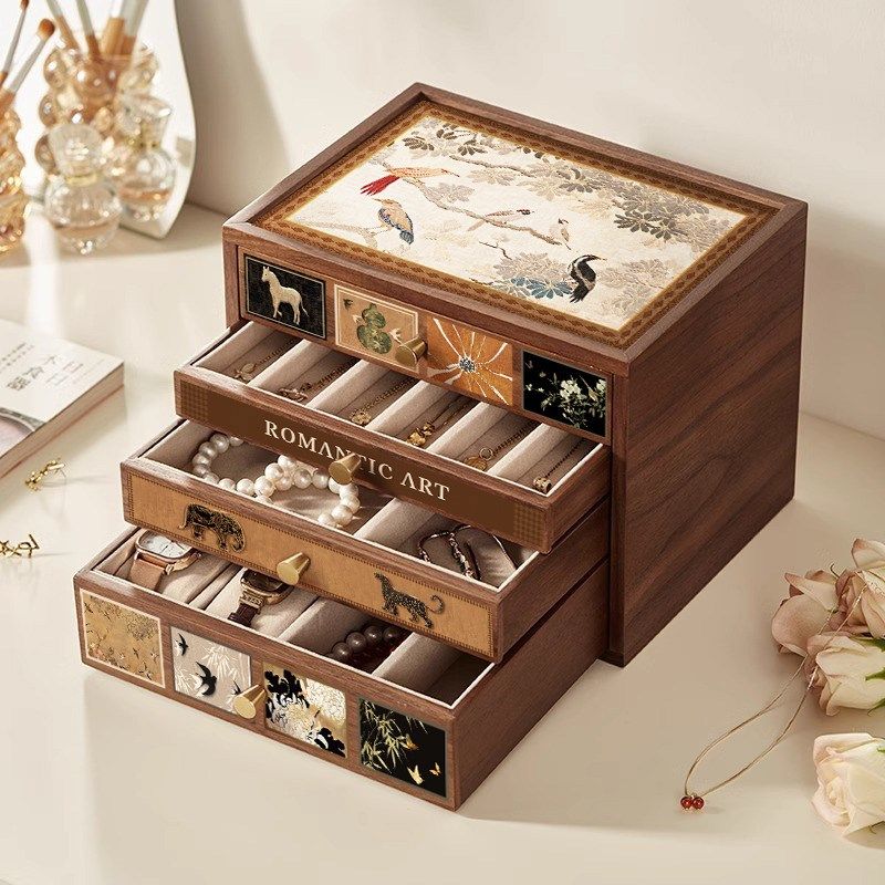 【节日礼a物】美实木首饰收纳盒高档精致耳钉项链中古手饰品盒,收纳整理,首饰盒,淘宝优惠券,粉丝福利购,淘宝优惠卷