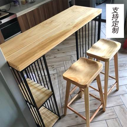 定制北欧原实木黑色家用小户型隔段储物柜创意吧台桌椅长条高脚桌