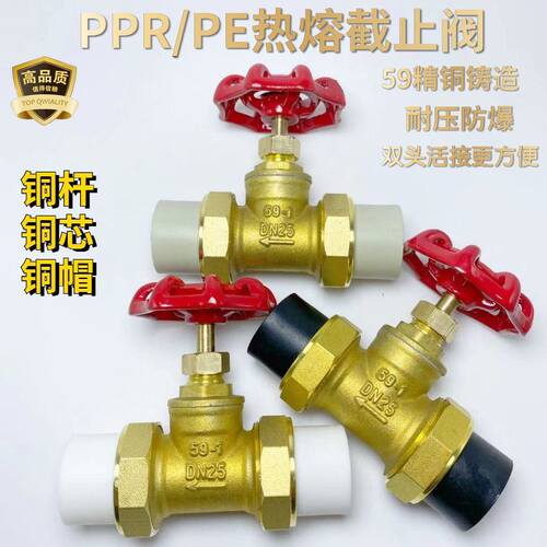 ppr双活接截止阀pe铜截门开关热熔水管总阀4分6分ppr管件活接阀门