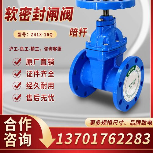 上海沪工软密封闸阀暗杆法兰Z45X铸铁弹性座自来水管道消防阀门