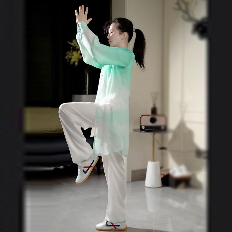 2024年春夏秋季太极服男女w新长款青纱武术表演比赛太极拳练功服