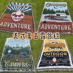 美式 饰毯户外露营桌布沙发毯午睡毯 露营毯子帐篷内毛毯地垫地毯装