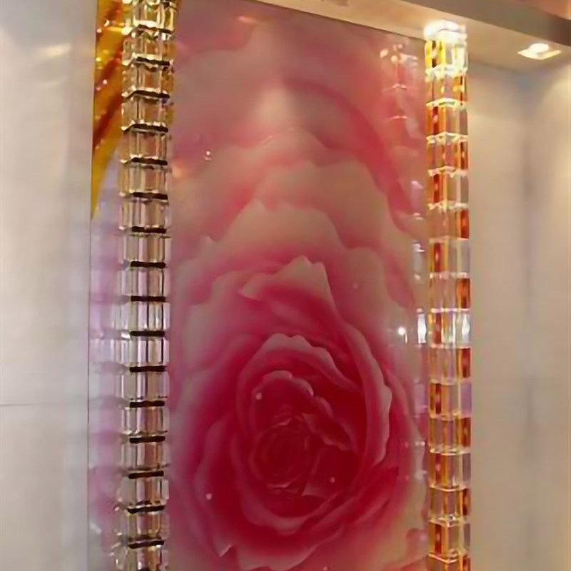 厂家定制钢化雕刻透光工艺t术玻璃隔断玄关屏风门芯背景墙彩雕玫