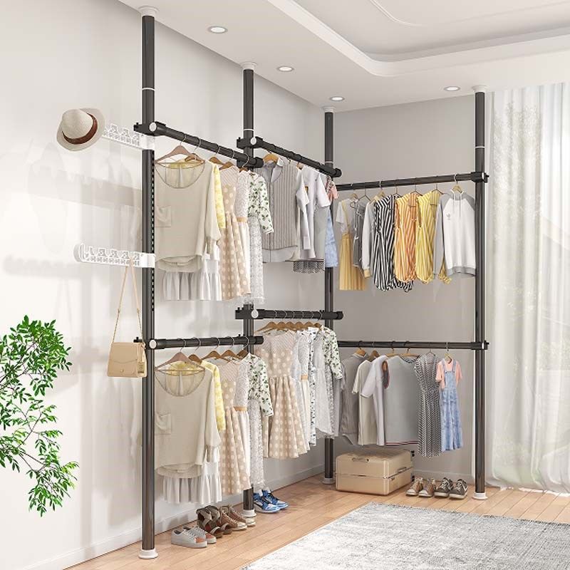 顶天立地晾衣架落地家用卧室内挂衣架伸缩衣帽架凉晒晾衣杆置衣架