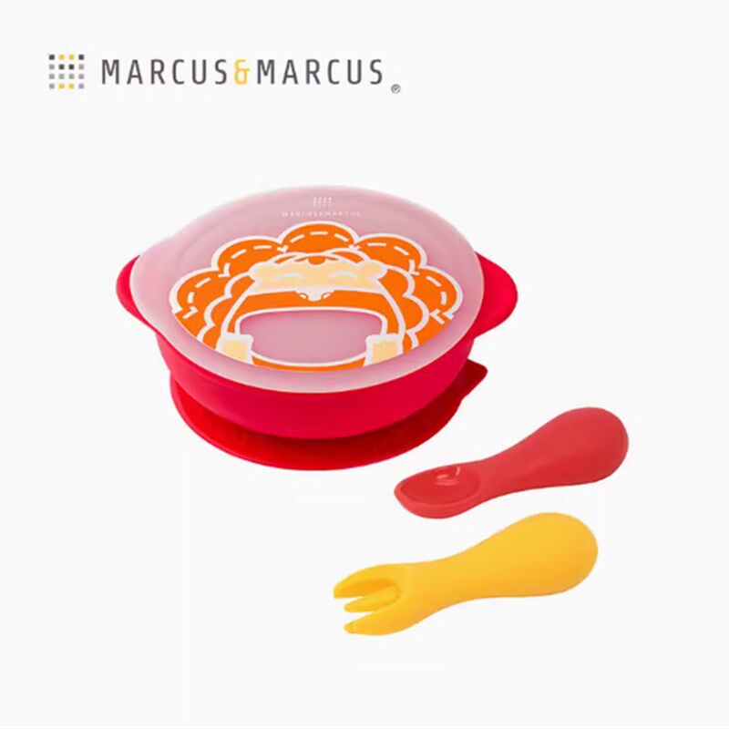 marcus硅胶软勺叉子婴幼儿辅食吸盘碗宝宝学吃训T练短柄儿童餐具