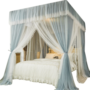 新款 三开门宫廷蚊帐家用卧室2021年公主风落地支架1.8m床加密加厚
