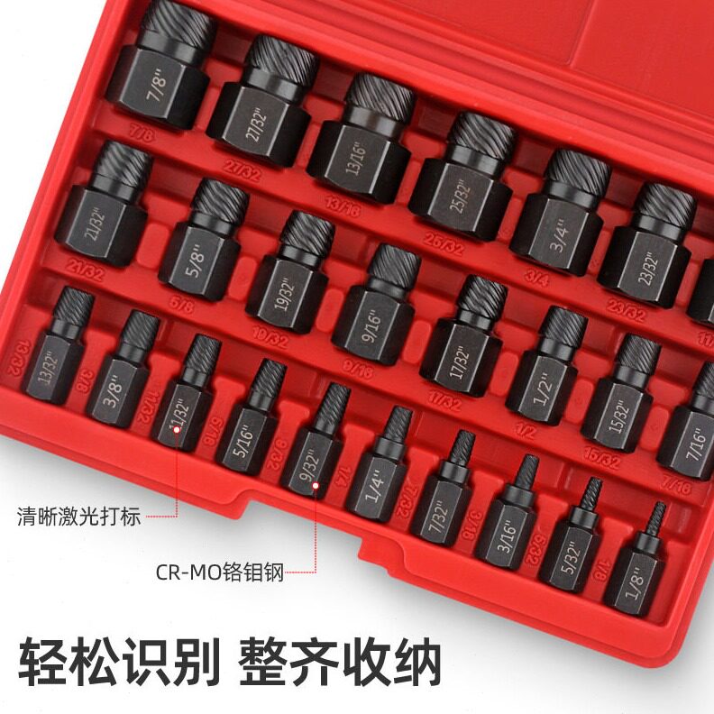 直销Hi-Spec 25件内六角破损螺丝螺母取出器断牙拆除工具螺帽取出