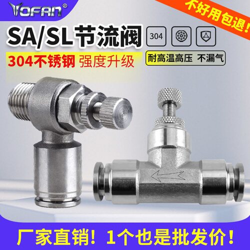 气动不锈钢气动调速向限流阀SA6/8向气缸节流阀SL6-01/8-02MM
