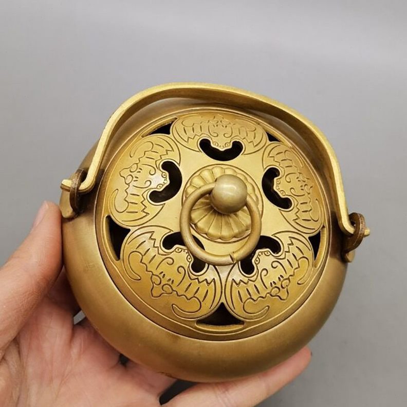 直销仿古黄铜手炉家居摆件古玩铜器收藏黄铜熏香炉摆设工艺品