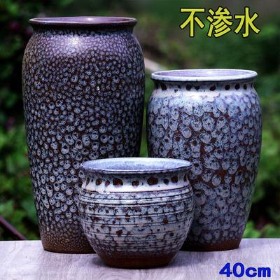 不漏水无孔陶瓷花盆大号粗陶罐花器插花高筒陶罐覆古室内装饰摆件